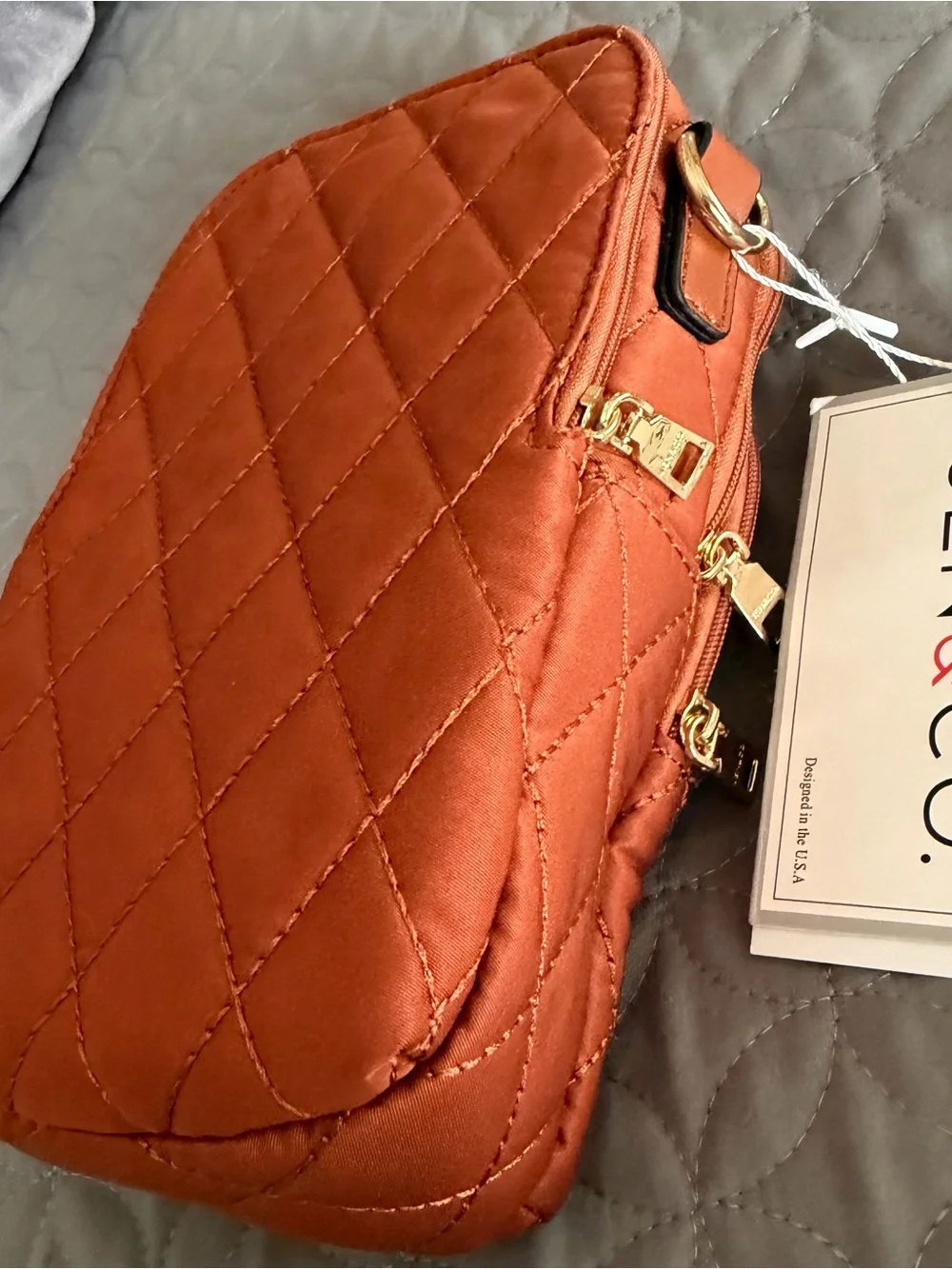 Jen & Co Quilted Crossbody Bag in Rust